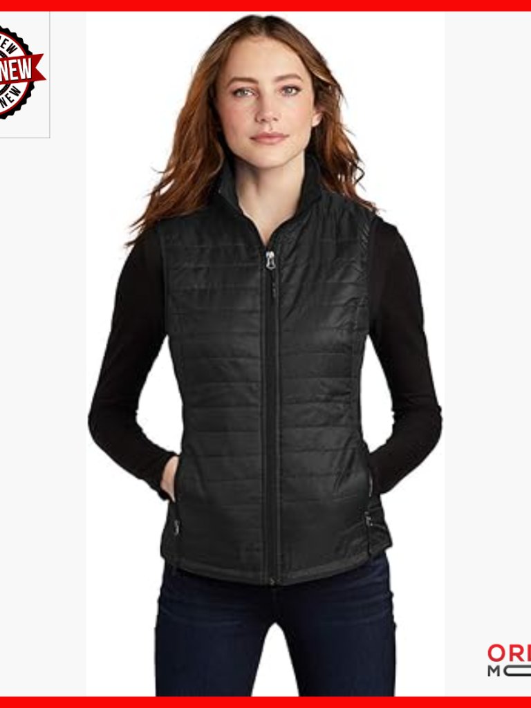 Packable Puffy Vest Water Repellent Polyester Loose Fit Winter Outerwear